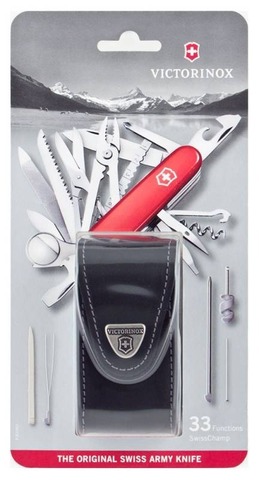 Нож Victorinox SwissChamp, 91 мм, 33 функции, красный, кожаный чехол, блистер 1.6795.LB1 от прозводителя Victorinox