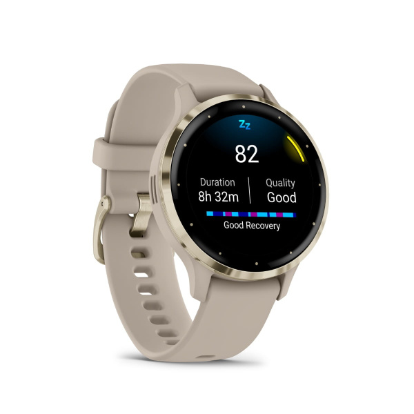 Garmin Venu 3s - 41 мм | Soft gold stainless steel bezel with French grey case and silicone band