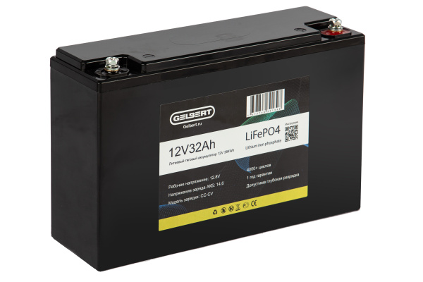 Аккумуляторная батарея литиевая Gelbert LiFePO4 (12V/32Ah/32A) [6-EVF-32] 173 от прозводителя Gelbert